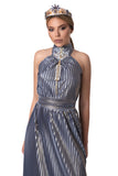 Limited Edition Sky-Blue Pleated Dress with Golden Sheen