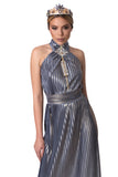 Limited Edition Sky-Blue Pleated Dress with Golden Sheen