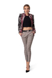 Sporty-Elegant Plaid Jacket with Velvet Texture