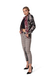 Sporty-Elegant Plaid Jacket with Velvet Texture