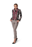 Sporty-Elegant Plaid Jacket with Velvet Texture