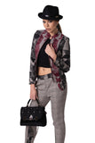 Sporty-Elegant Plaid Jacket with Velvet Texture