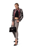 Sporty-Elegant Plaid Jacket with Velvet Texture