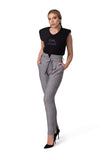 High-Waisted Front-Slit Pants with Tie Belt