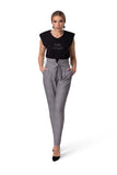 High-Waisted Front-Slit Pants with Tie Belt