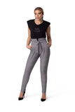 High-Waisted Front-Slit Pants with Tie Belt