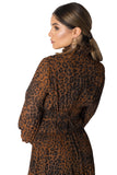 Long sleeve leopard pleated dress