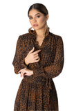 Long sleeve leopard pleated dress