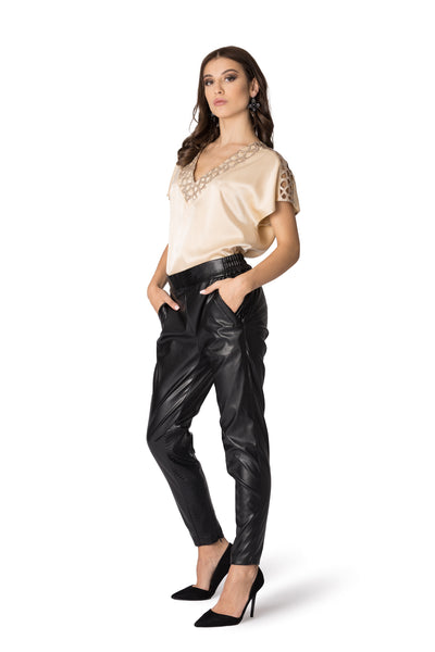 Eco-leather trousers with Croco pattern