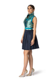 Pleated blue skirt with jacquard finish