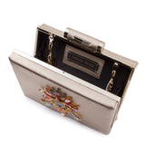 Golden Leather Clutch Handbag with Crystals