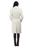 White cashmere coat with alligator belt fastening
