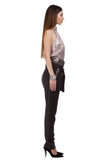 Cool wool trousers with knitted lace edged belt