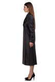 Brown and black long wool coat with side fastening