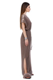 Cappuccino color dress with silver-golden thread
