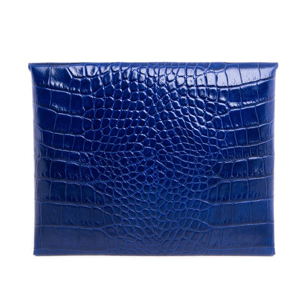 Blue Leather Clutch Handbag with Crystals