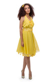 Yellow tulle dress with 3D flowers and Swarovski Crystals