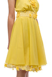 Yellow tulle dress with 3D flowers and Swarovski Crystals