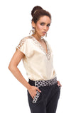 Cappuccino blouse with Brussels lace with sequins