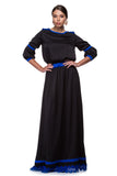 Long black dress with silk details and Brussels lace WDR-0001