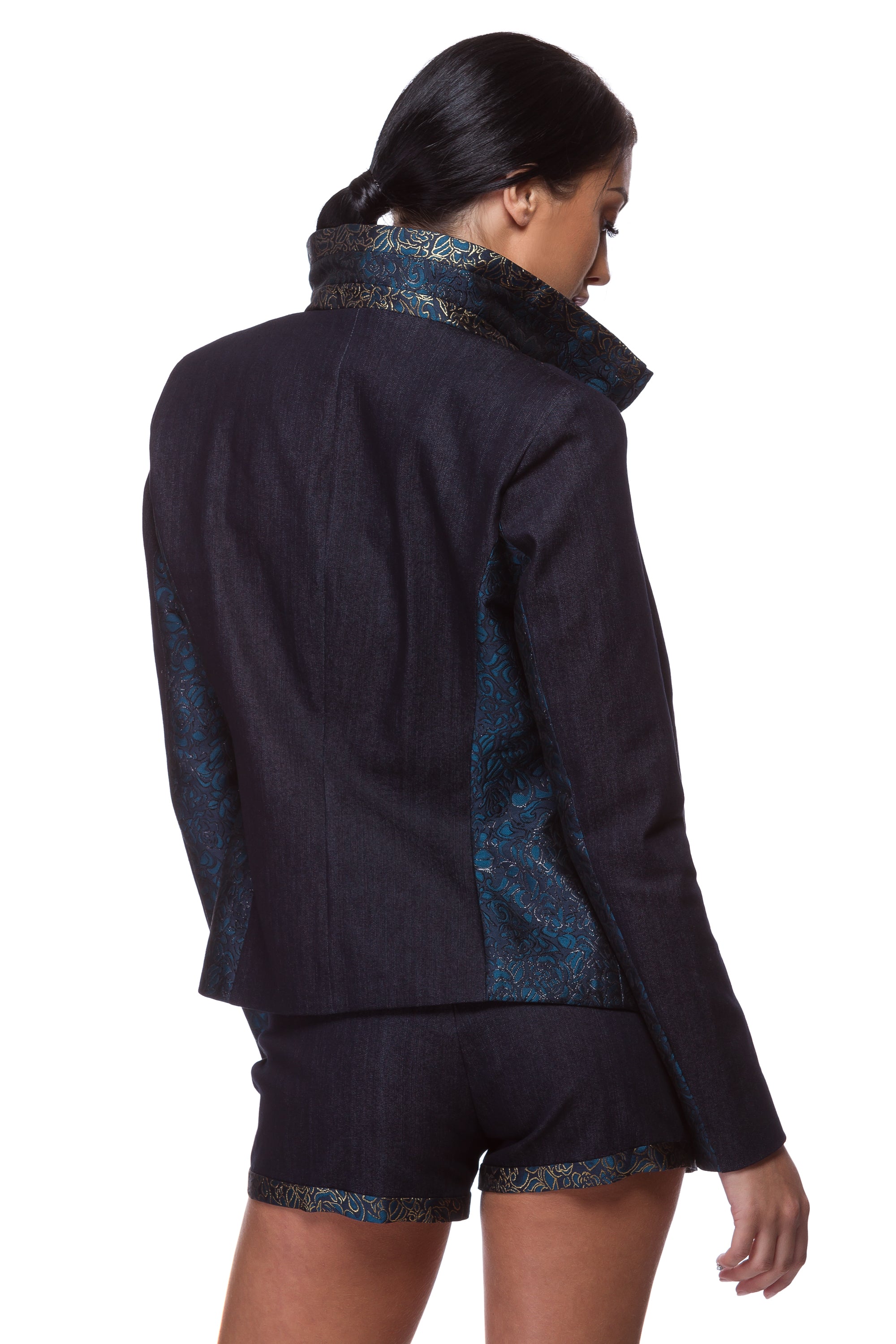 Denim jacket with a high jacquard collar WJK-0001