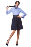 Pleated blue skirt with jacquard belt - WSK-0001