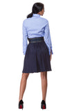 Pleated blue skirt with jacquard belt - WSK-0001