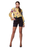 Yellow chiffon blouse with butterfly print WBL-0001
