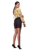 Yellow chiffon blouse with butterfly print WBL-0001