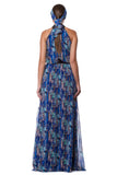 Blue chiffon dress with snake print WDR-0006