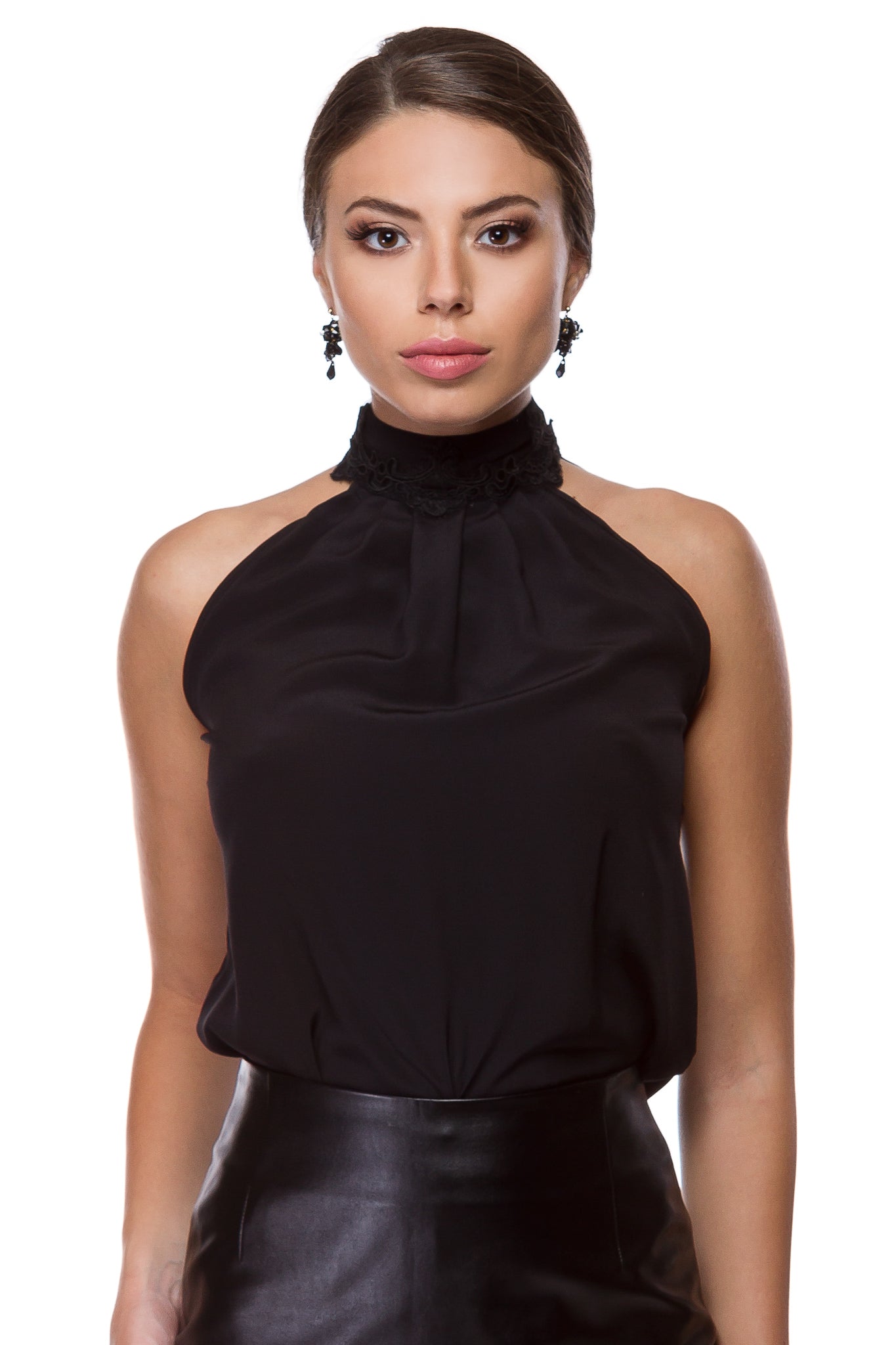 Black silk top with lace finish WTP-0003