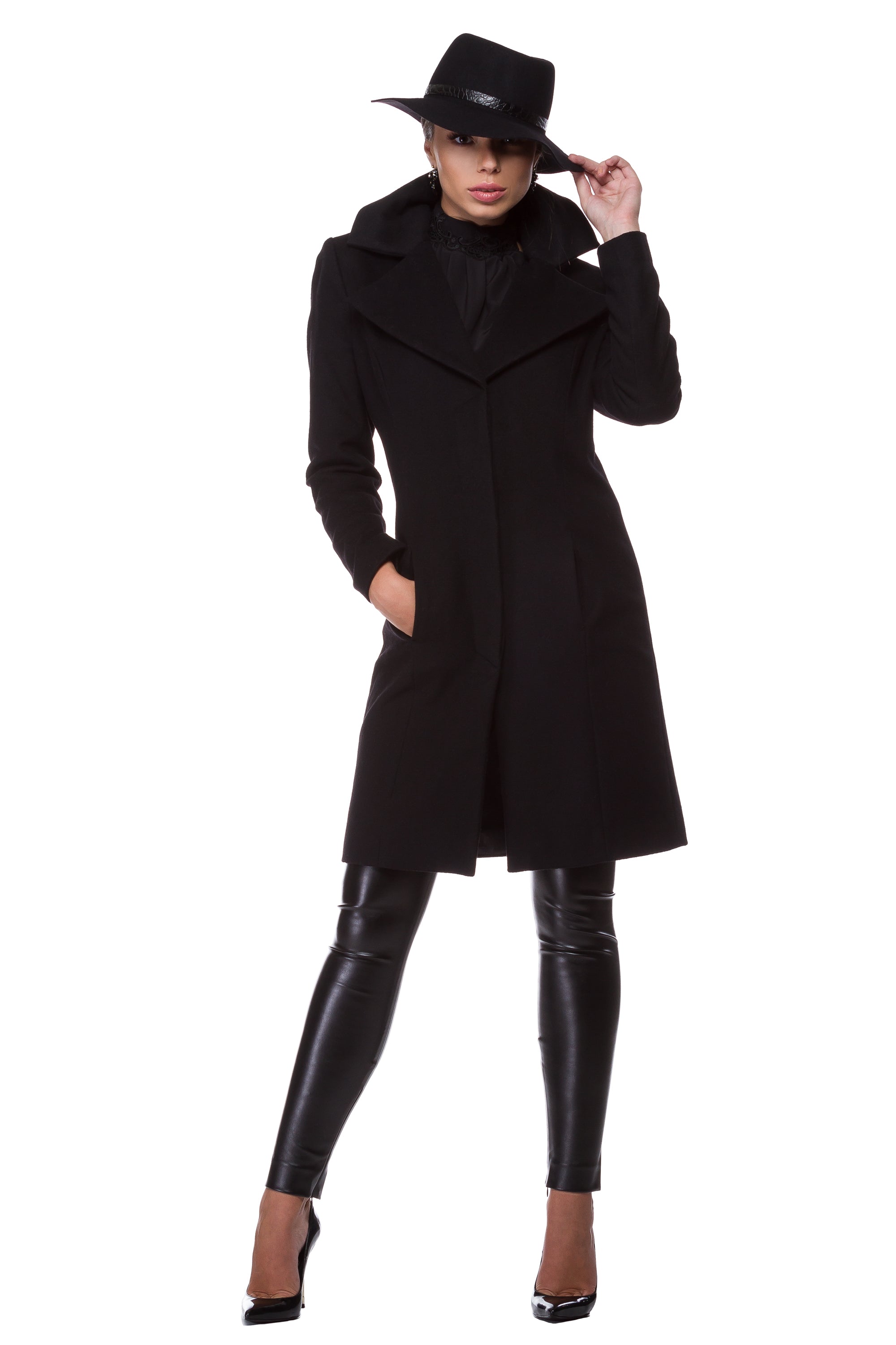 Black cashmere coat WCT-0001
